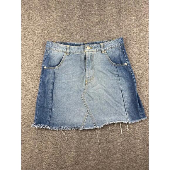 Altar'd State Dresses & Skirts - Altar'd State Two-Tone Denim Mini Skirt with Frayed‎ Hem Size Small